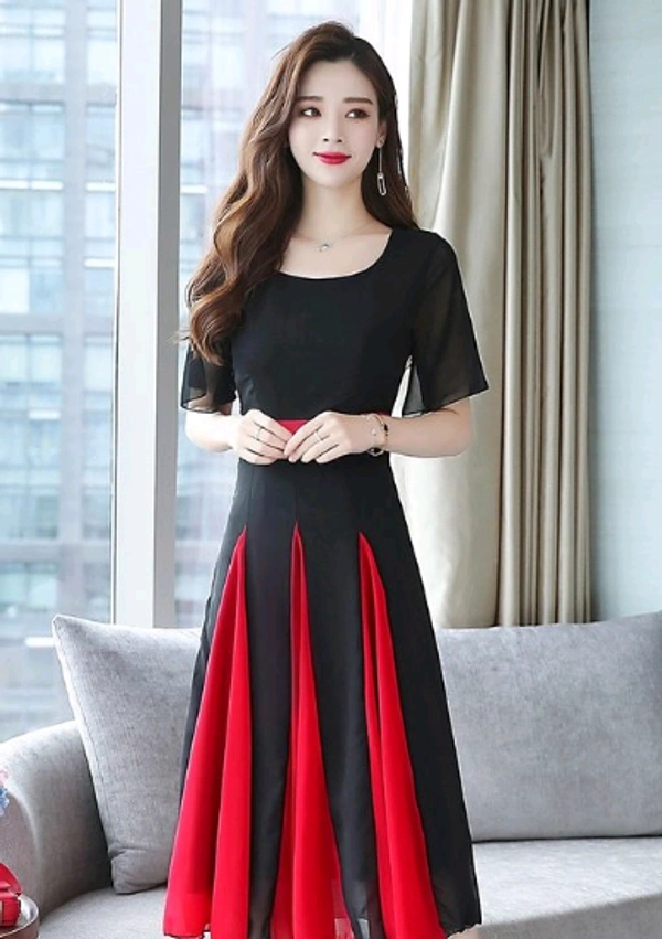 Elizy Women Black Plain Red KaliFlair Georgatte Maxi Dress - M